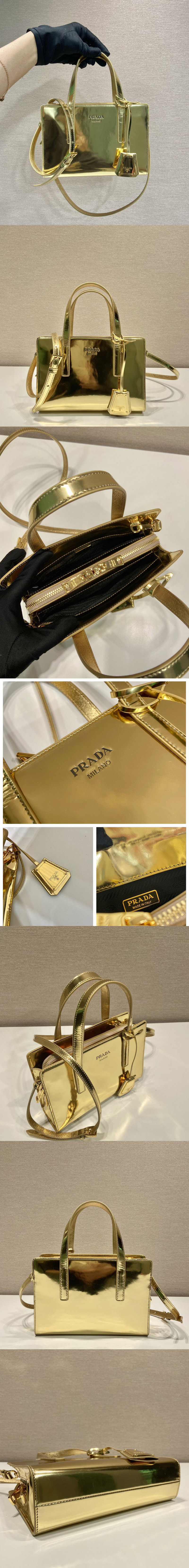 Replica Prada 1BA357 Prada Re-Edition 1995 brushed-leather mini handbag in Gold Leather