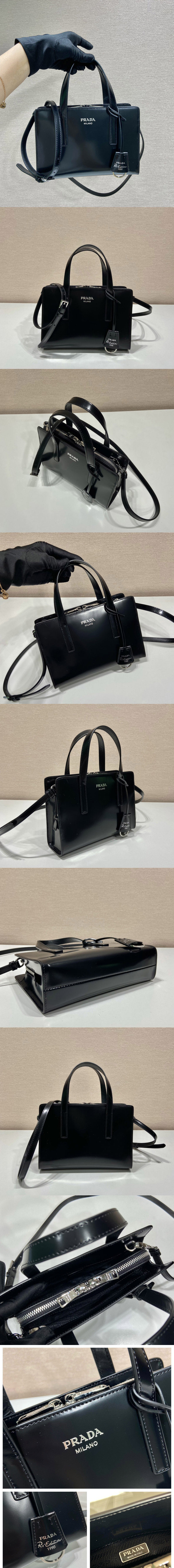 Replica Prada 1BA357 Prada Re-Edition 1995 brushed-leather mini handbag in Black Leather