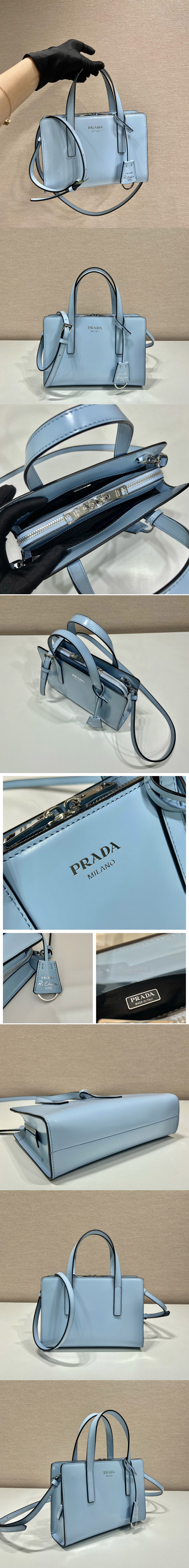 Replica Prada 1BA357 Prada Re-Edition 1995 brushed-leather mini handbag in Blue Leather