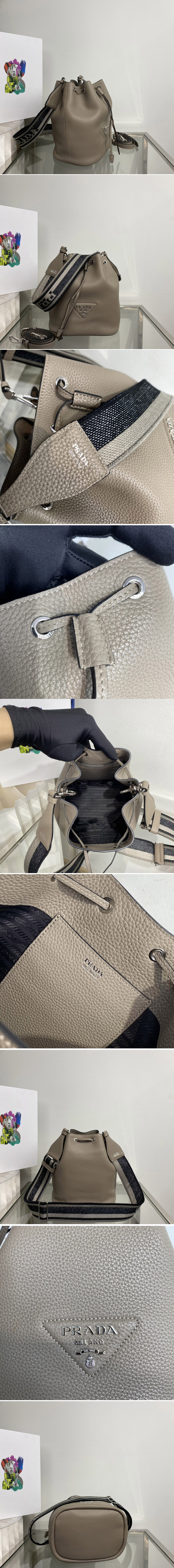 Replica Prada 1BE060 Leather bucket bag in Grey Leather