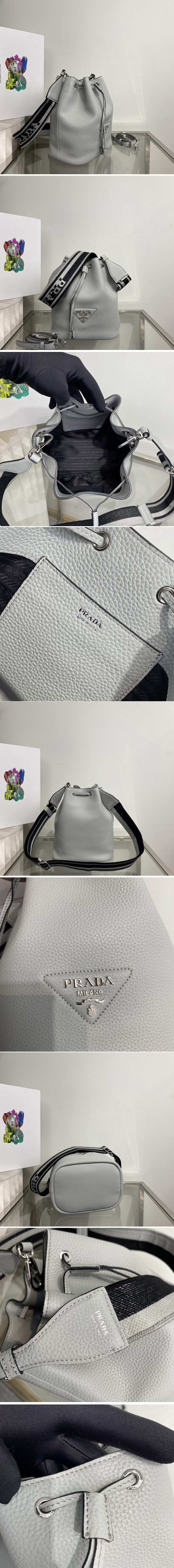 Replica Prada 1BE060 Leather bucket bag in Cornflower Leather