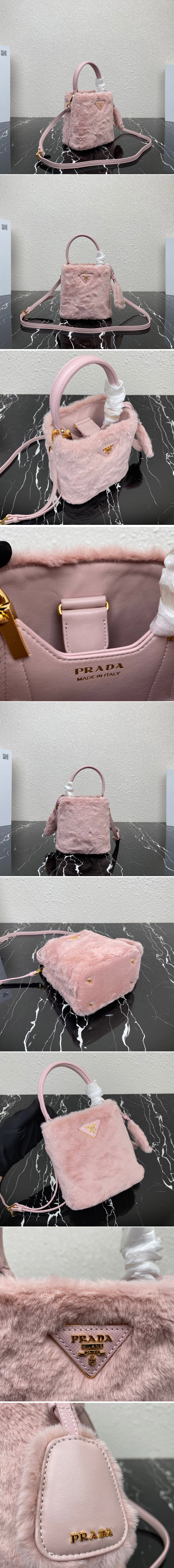 Replica Prada 1BA373 Prada Panier shearling mini-bag in Pink shearling