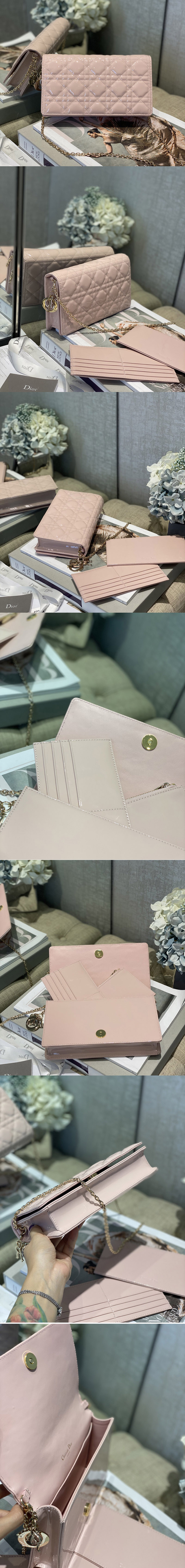 Replica Dior S0204 Lady Dior pouch in Pink Patent Cannage Calfskin