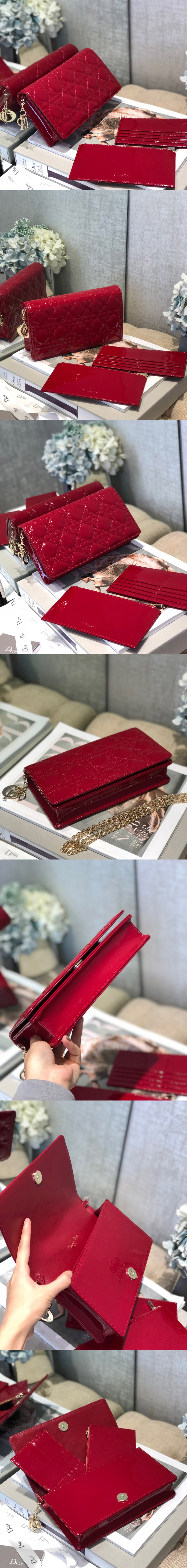 Replica Dior S0204 Lady Dior pouch in Red Patent Cannage Calfskin