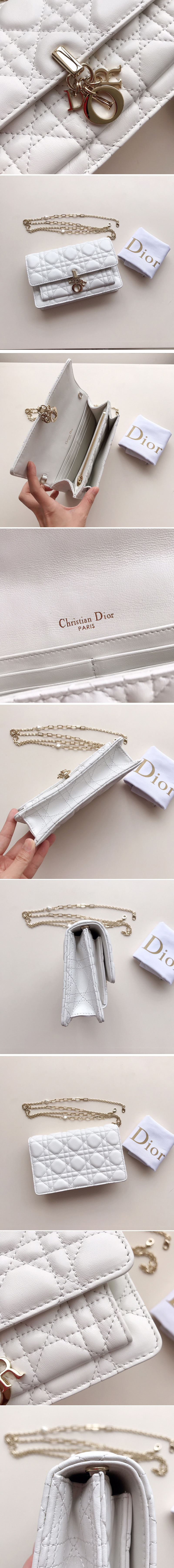 Replica Christian Dior S0937 Lady Dior pouch in White Cannage Lambskin