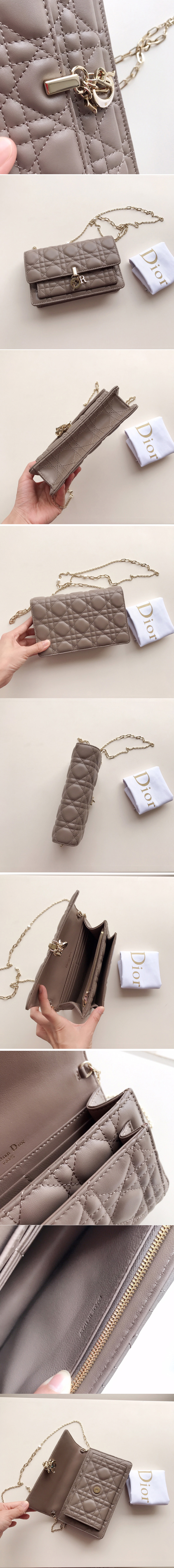 Replica Christian Dior S0937 Lady Dior pouch in Grey Cannage Lambskin