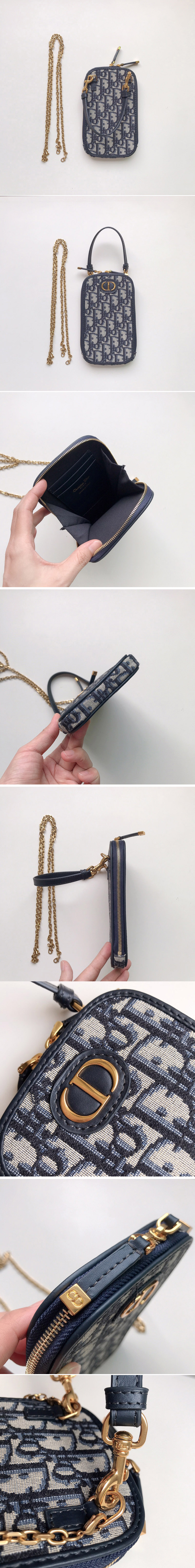 Replica Dior S2114 30 Montaigne phone holder in Blue Dior Oblique Jacquard