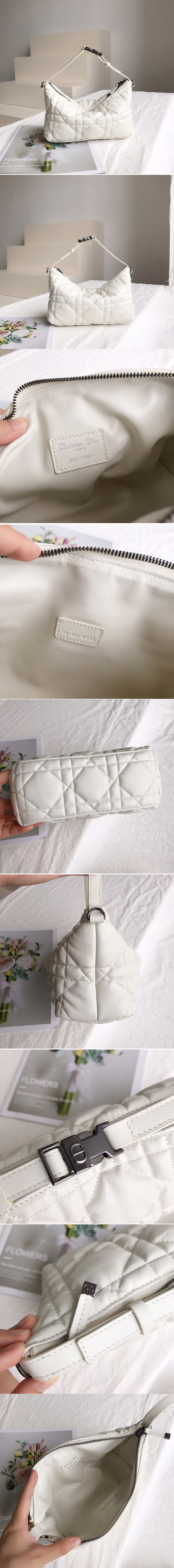 Replica Christian Dior S5554 Medium DiorTravel Nomad pouch in White Macrocannage Calfskin