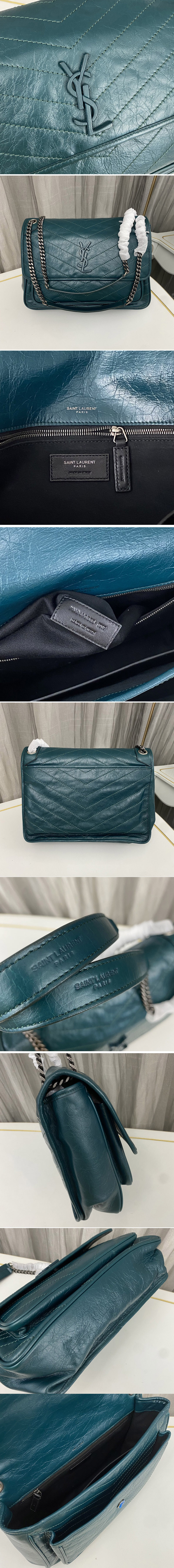 Replica Saint Laurent 498883 YSL Niki Large Bag in Green Vintage Leather