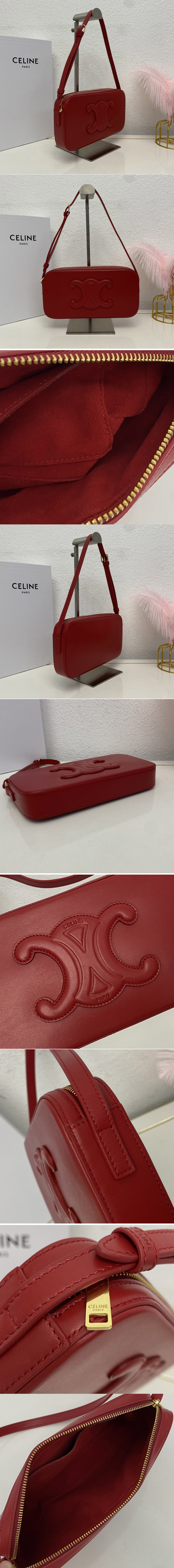 Replica Celine 198183 CAMERA SHOULDER BAG CUIR TRIOMPHE IN Red SMOOTH CALFSKIN