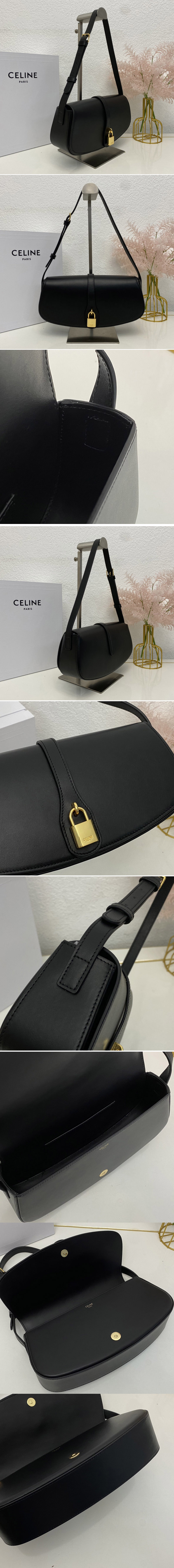 Replica Celine 198663 CLUTCH ON STRAP TABOU Bag IN Black SMOOTH CALFSKIN