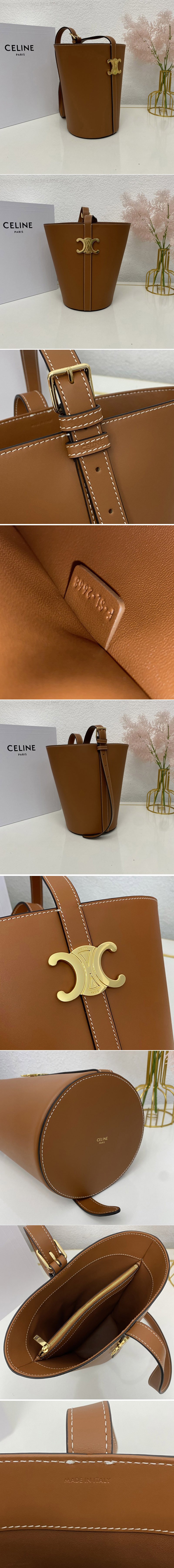 Replica Celine 199913 BUCKET TRIOMPHE bag IN Tan NATURAL CALFSKIN