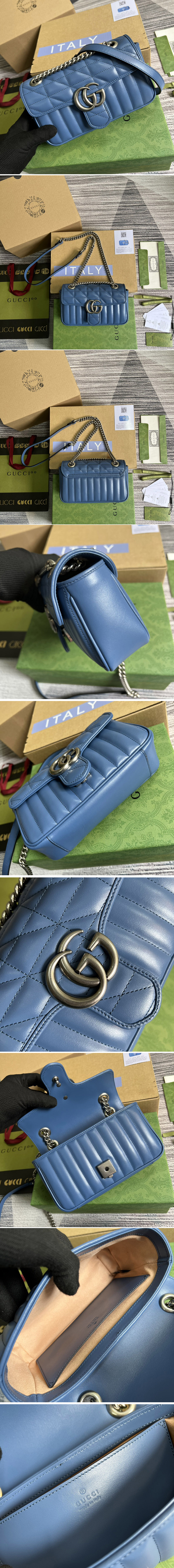 Replica Gucci 446744 GG Marmont mini shoulder bag in Blue matelassé leather