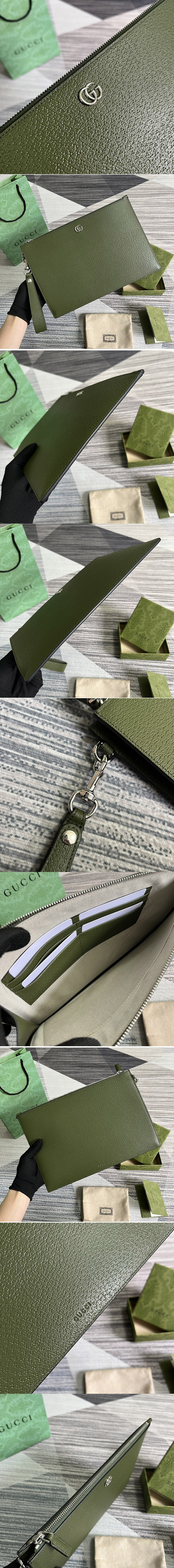 Replica Gucci 475317 GG Marmont pouch in Green leather