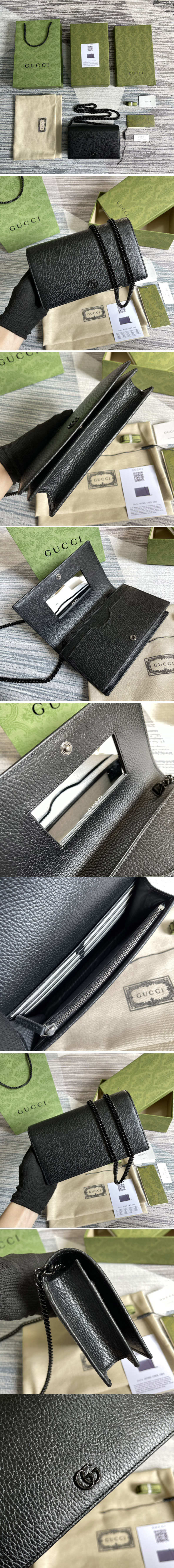 Replica Gucci ‎497985 GG Marmont mini chain bag in Black leather