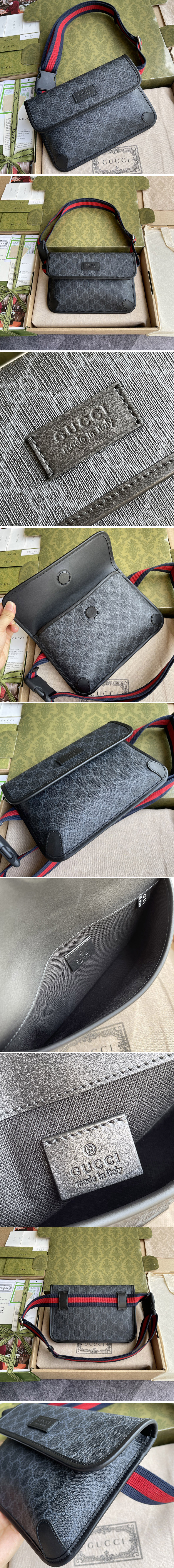 Replica Gucci 598113 GG Black belt bag in Black/grey GG Supreme canvas