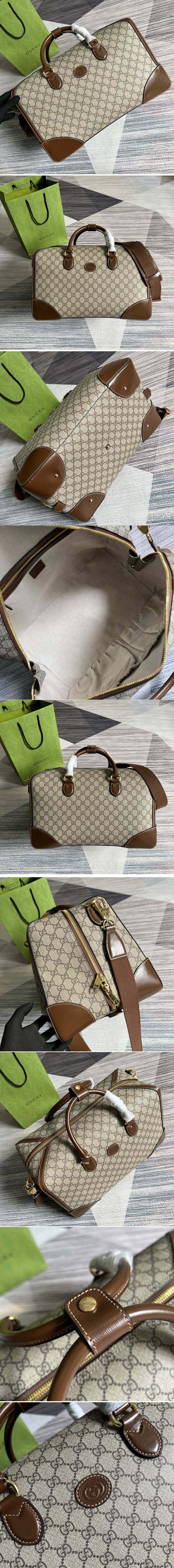 Replica Gucci 696014 Duffle bag with Interlocking G in Beige and ebony GG Supreme canvas