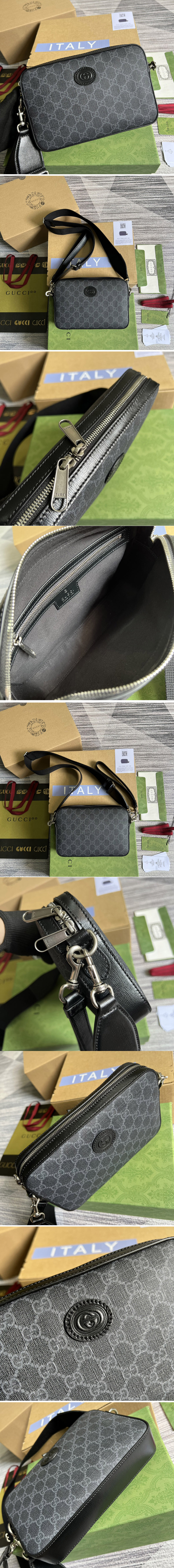 Replica Gucci 699439 Ophidia GG shoulder bag in Grey and black GG Supreme canvas