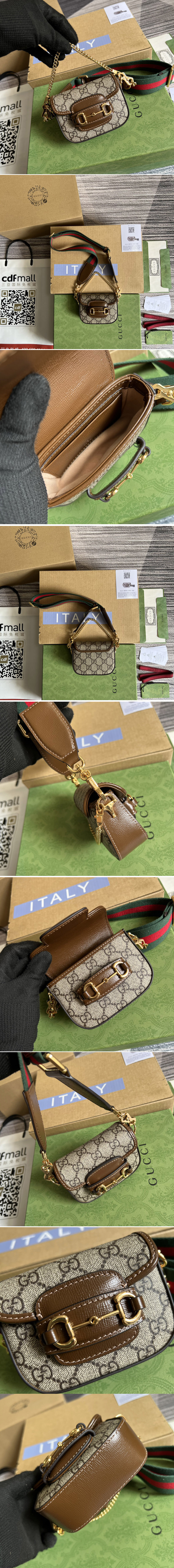 Replica Gucci ‎699760 Gucci Horsebit 1955 strap wallet in Beige and ebony GG Supreme canvas