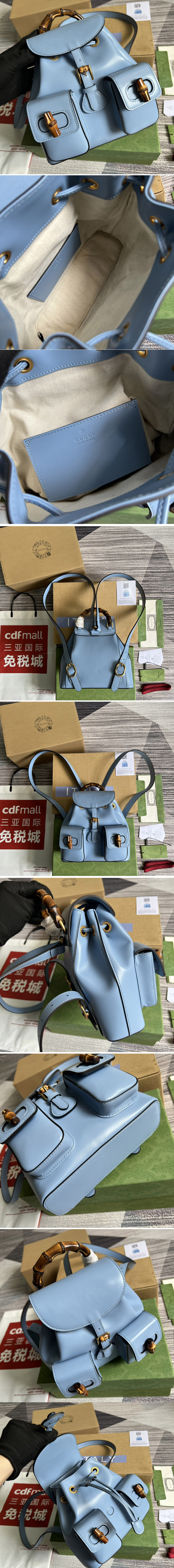 Replica Gucci 702101 Bamboo small backpack in Blue leather