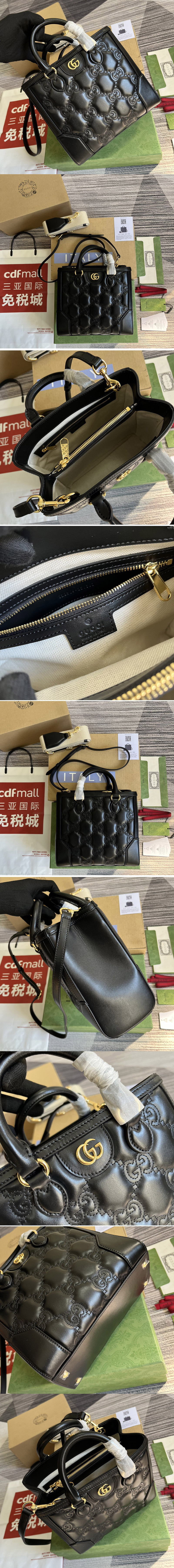 Replica Gucci ‎728309 GG matelassé mini top handle bag in Black GG matelassé leather