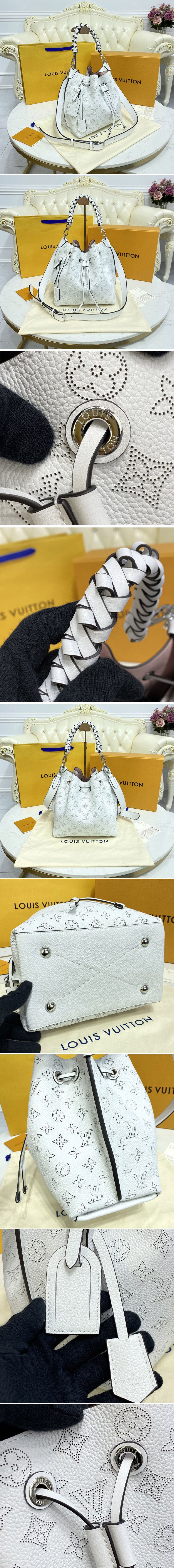 Replica Louis Vuitton M58483 LV Muria bucket bag in White Mahina perforated calf leather