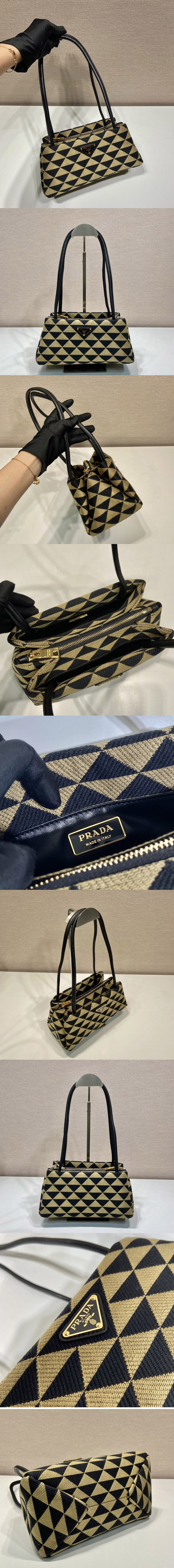 Replica Prada 1BA368 Small embroidered fabric Prada Symbole bag in Black/Beige