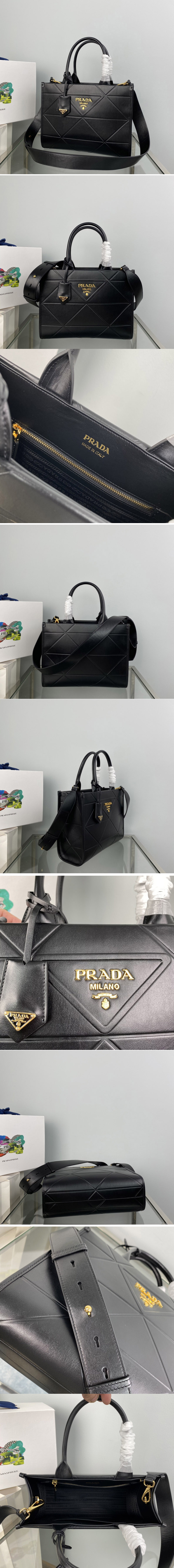 Replica Prada 1BA379 Small leather Prada Symbole bag with topstitching in Black Leather