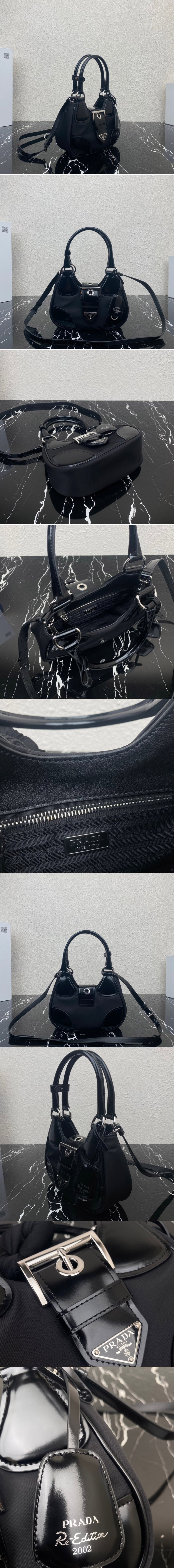 Replica Prada 1BA381 Prada Moon padded nappa-leather bag in Black Leather