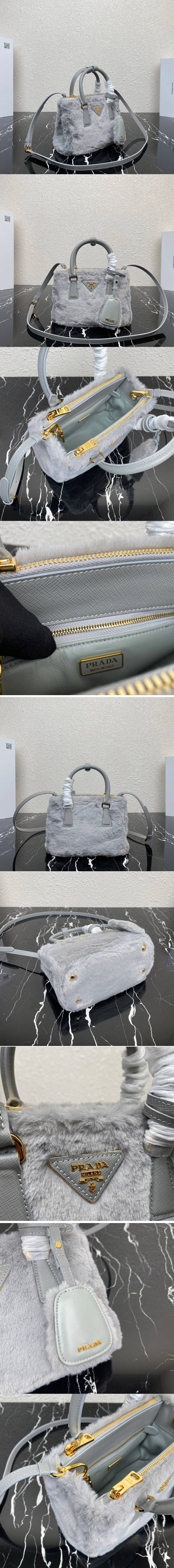 Replica Prada 1BA906 Prada Galleria shearling mini-bag in Grey shearling