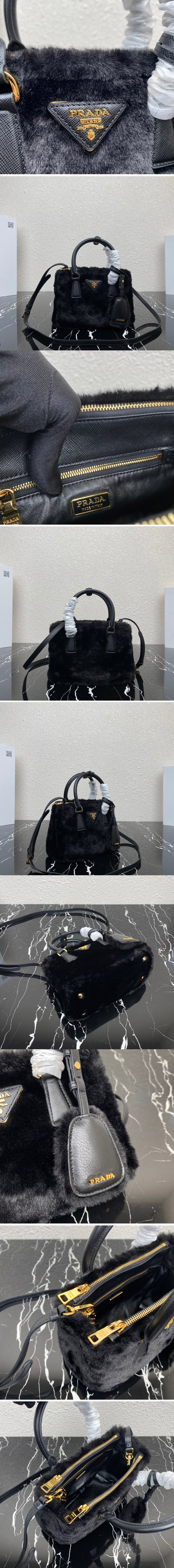 Replica Prada 1BA906 Prada Galleria shearling mini-bag in Black shearling