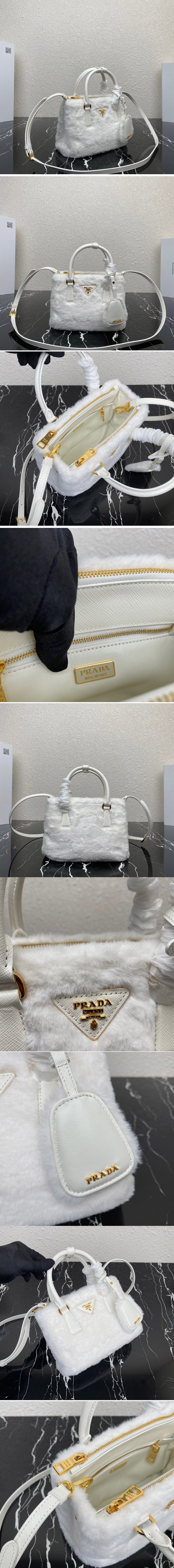 Replica Prada 1BA906 Prada Galleria shearling mini-bag in White shearling