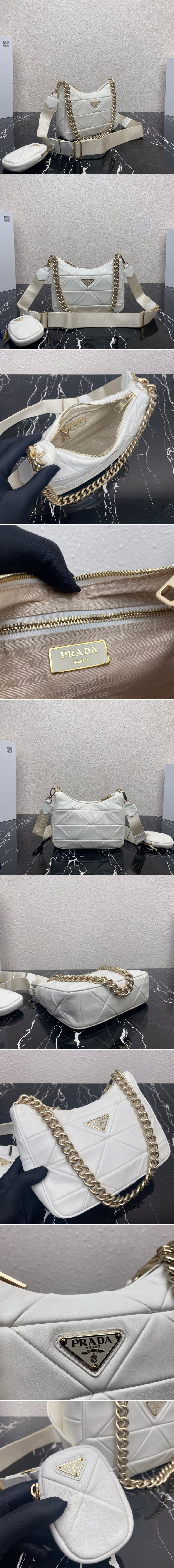 Replica Prada 1BC151 Re-Nylon padded hobo bag in White Leather