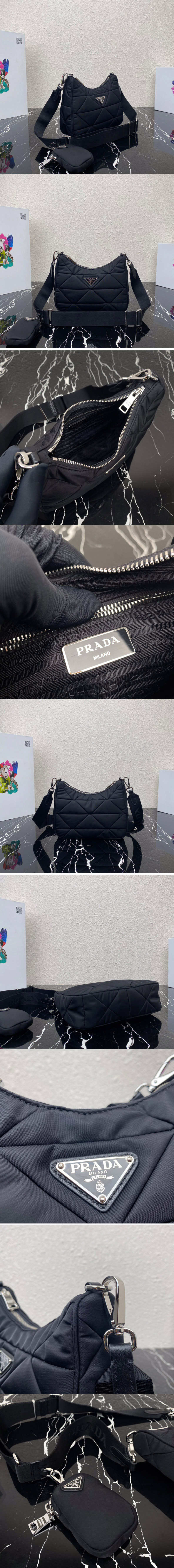 Replica Prada 1BC151 Re-Nylon padded hobo bag in Black Nylon