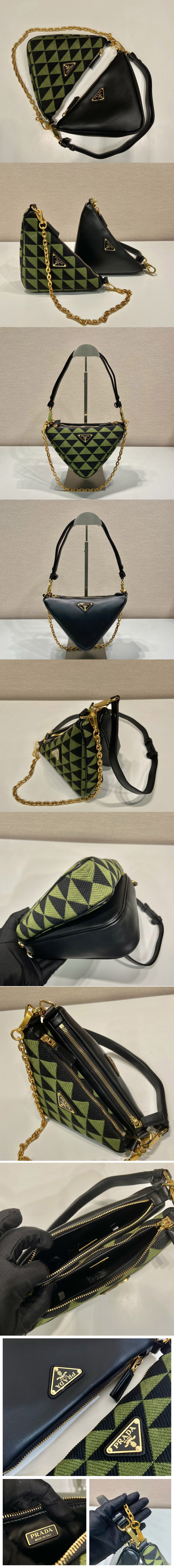 Replica Prada 1BC176 Prada Symbole leather and fabric mini bag in Black/Green