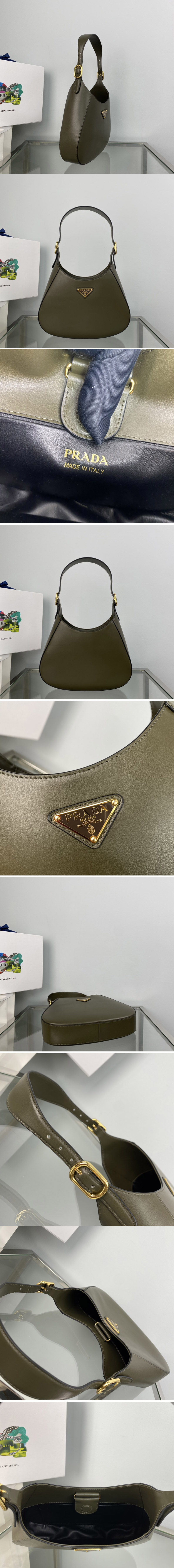 Replica Prada 1BC179 Leather shoulder bag in Green Leather