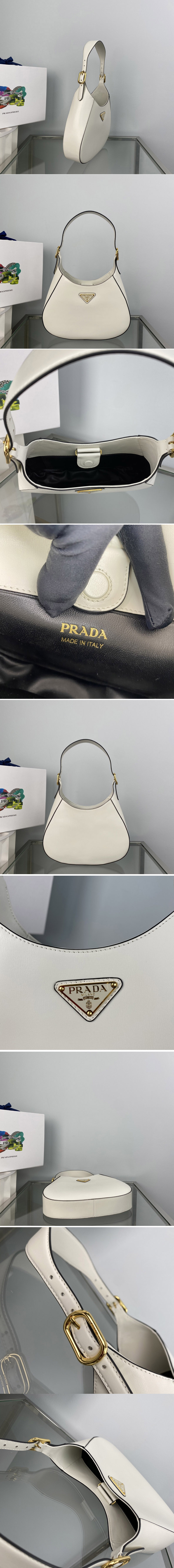 Replica Prada 1BC179 Leather shoulder bag in White Leather