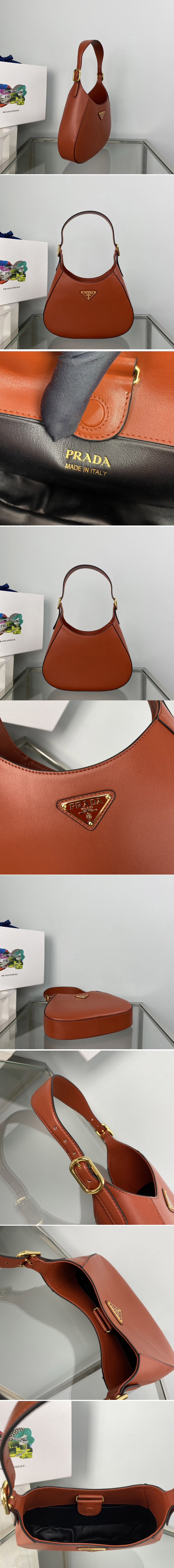 Replica Prada 1BC179 Leather shoulder bag in Orange Leather