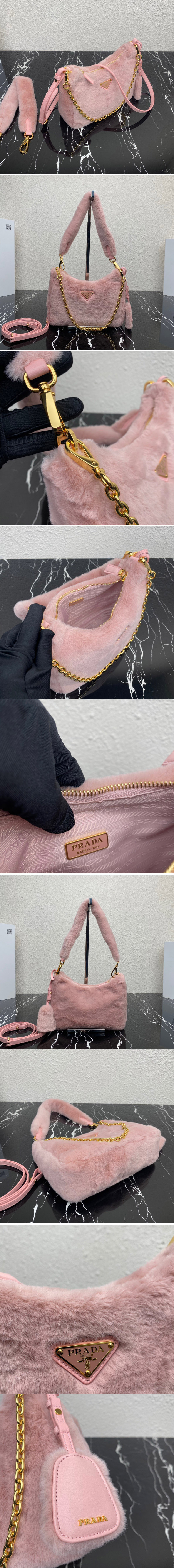 Replica Prada 1BC204 Shearling mini-bag in Pink Shearling