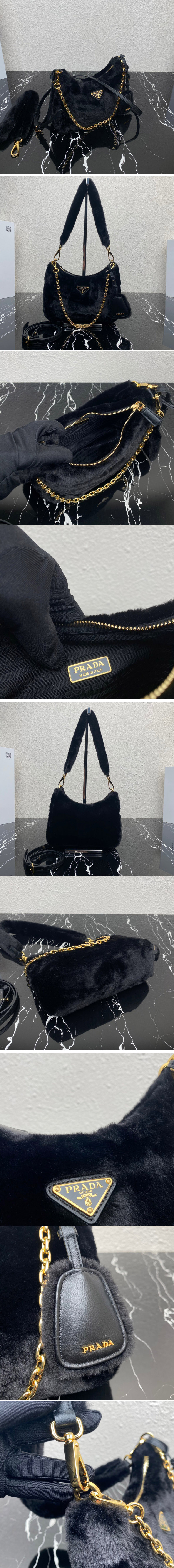 Replica Prada 1BC204 Shearling mini-bag in Black Shearling