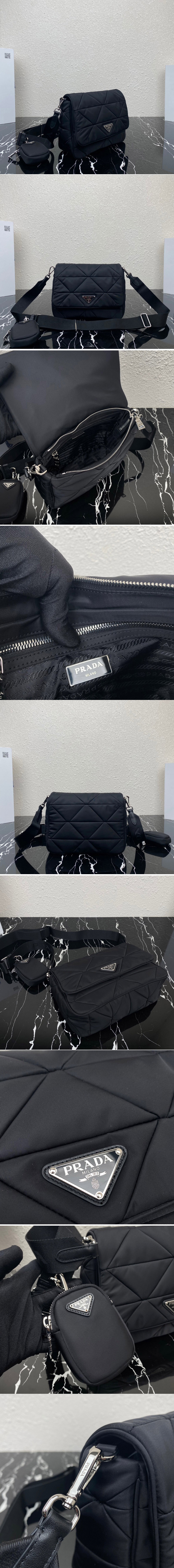 Replica Prada 1BD290 Re-Nylon padded shoulder bag in Black Nylon