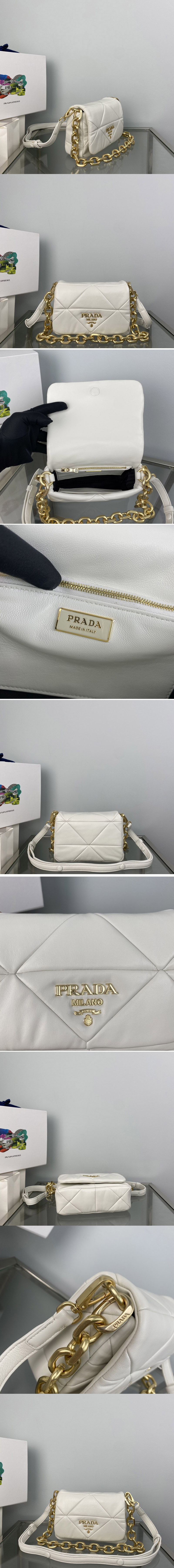 Replica Prada 1BD292 Prada System nappa patchwork shoulder bag in White Leather