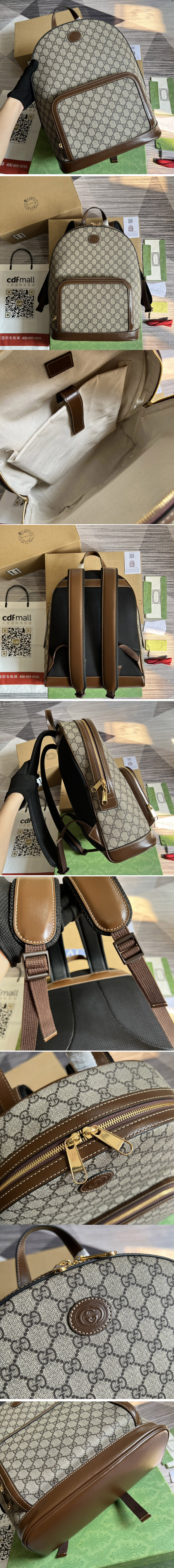 Replica Gucci ‎704017 Backpack with Interlocking G in Beige and ebony GG Supreme canvas