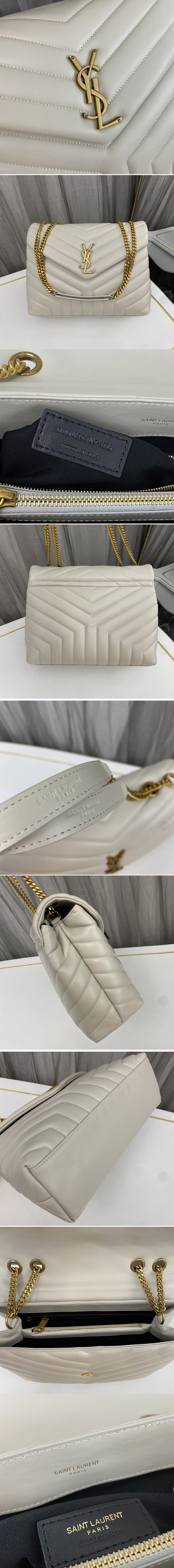 Replica Saint Laurent 459749 YSL Medium Loulou Chain Bag in White Leather With Gold