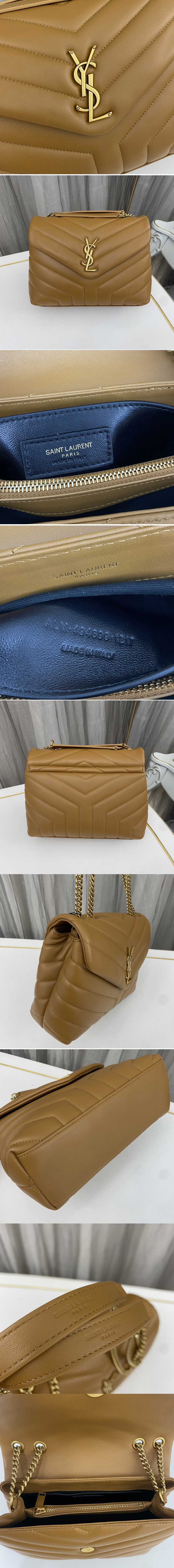 Replica Saint Laurent 494699 YSL LOULOU SMALL BAG IN Caramel Y-QUILTED LEATHER With Gold