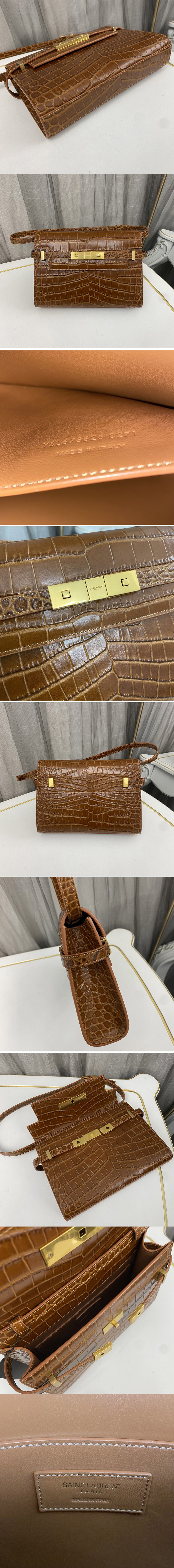 Replica Saint Laurent 675626 YSL MANHATTAN SMALL SHOULDER BAG IN DARK CARAMEL CROCODILE-EMBOSSED LEATHER