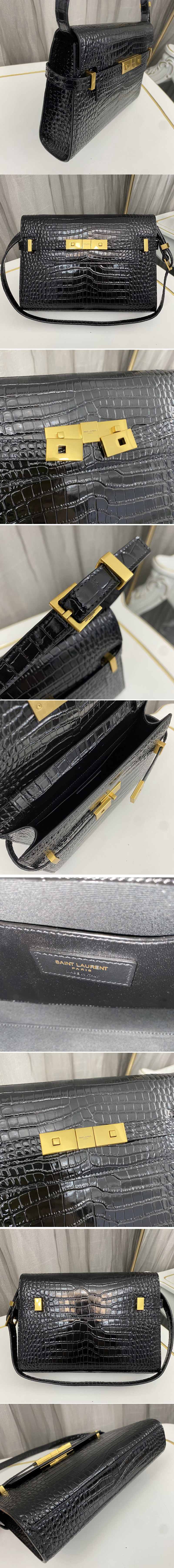 Replica Saint Laurent 675626 YSL MANHATTAN SMALL SHOULDER BAG IN Black CROCODILE-EMBOSSED LEATHER With Gold Buckle