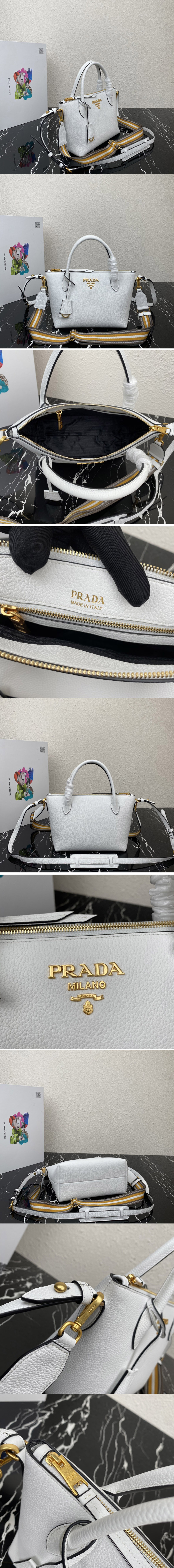 Replica Prada 1BA111 Should Strap Bag in White Leather