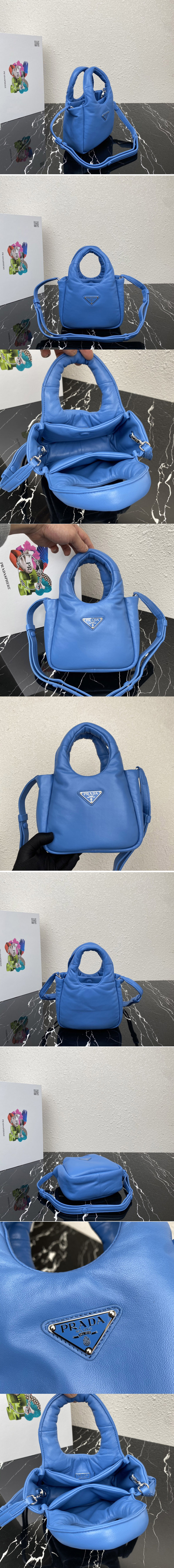 Replica Prada 1BA359 Small padded Prada Soft nappa-leather bag in Blue Leather