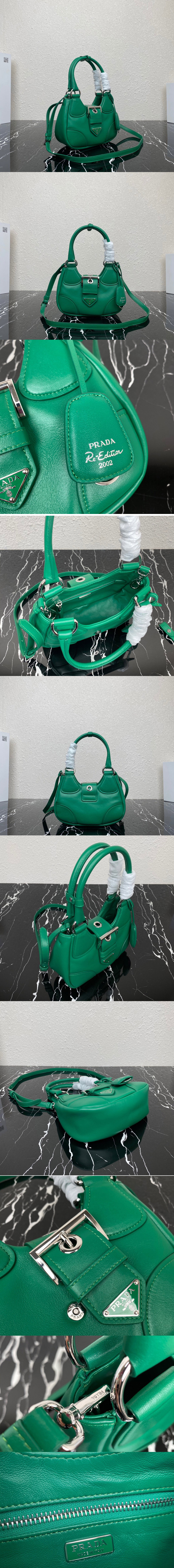 Replica Prada 1BA381 Prada Moon padded nappa-leather bag in Green Leather